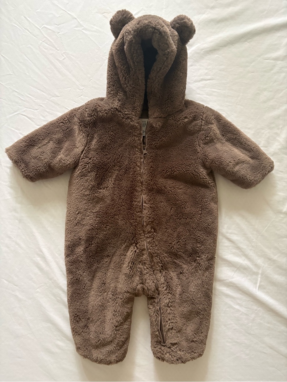 GAP-Brown Plush Bear Hooded One-Piece Footie